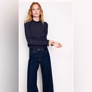 Boden Navy Pointelle Ruffle Sweater Size S